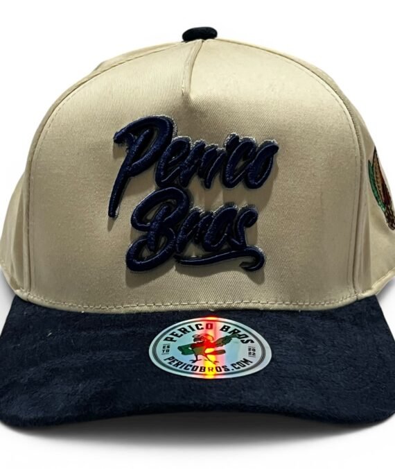 Snapback Crema con Vicera Azul Fuerte en Gamuza Perico Bros